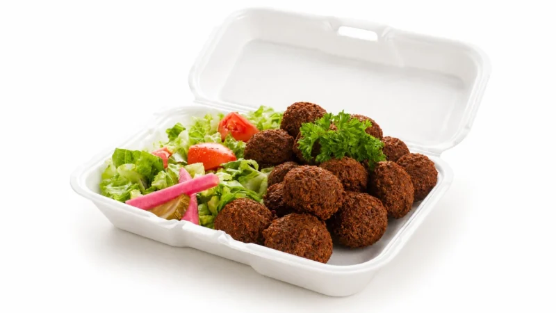 Crispy falafel platter with fresh salad for Mediterranean catering in Aurora