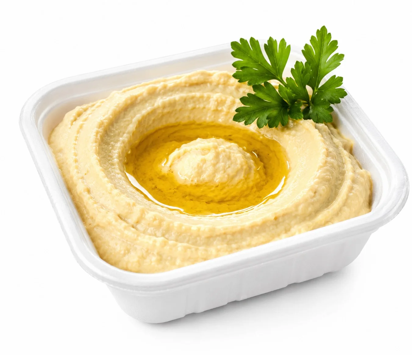 Fresh hummus with olive oil and parsley for Saj Fresh Mediterranean catering