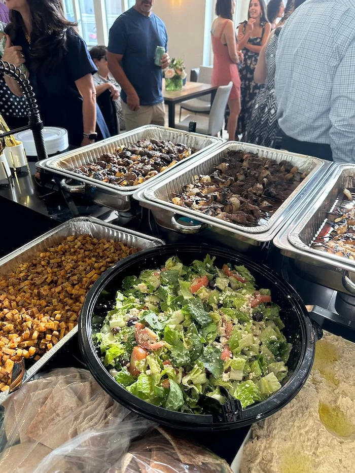 Corporate lunch catering in the Denver Tech Center area featuring fresh Middle Eastern and Mediterranean food from Saj Fresh Grill.